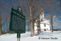 Greenfield, NH - Town Meeting House with Sign - Winter